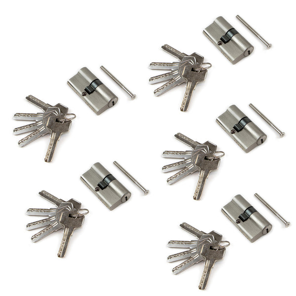 Emuca Satin Nickel Aluminium Türschlosszylinder 30+30mm langer Hebel 5 Schlüssel sconto