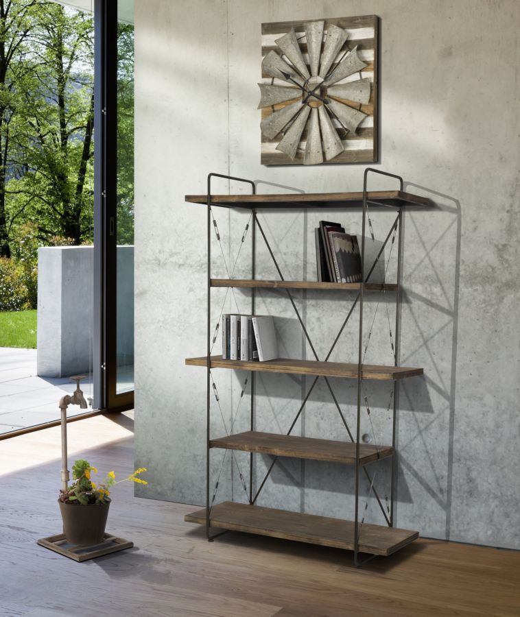 Libreria Raw 119,5x41x185,5 cm in Ferro e MDF Marrone e Nero-6