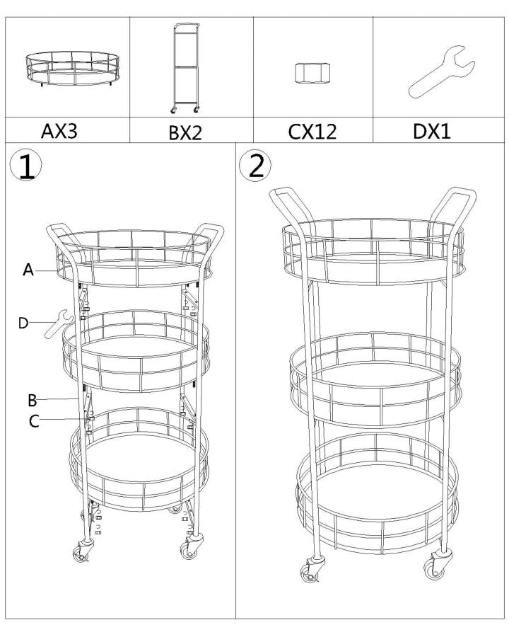 Carrello Glam Rotondo Ø38x77,5 cm in Ferro e Vetro Oro-9