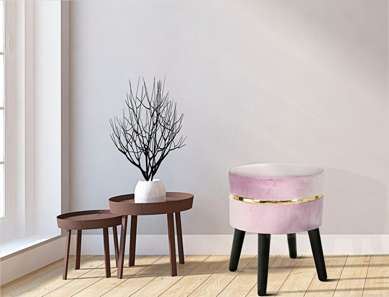 Sgabello Paris Rosa Ø35x40,5 cm Legno Spugna e Velluto Sintetico Rosa e Oro e Nero-8