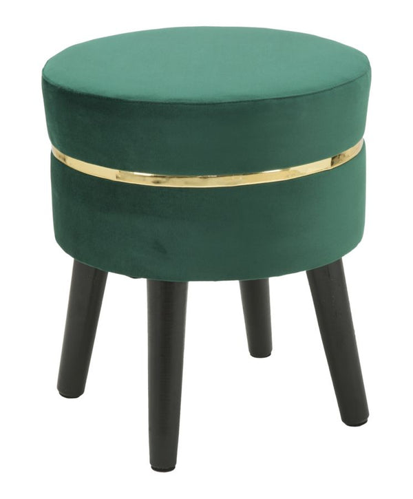 sconto Hocker Paris Green Ø35x40,5 cm Schwammholz und Synthetiksamt in Grün und Gold und Schwarz