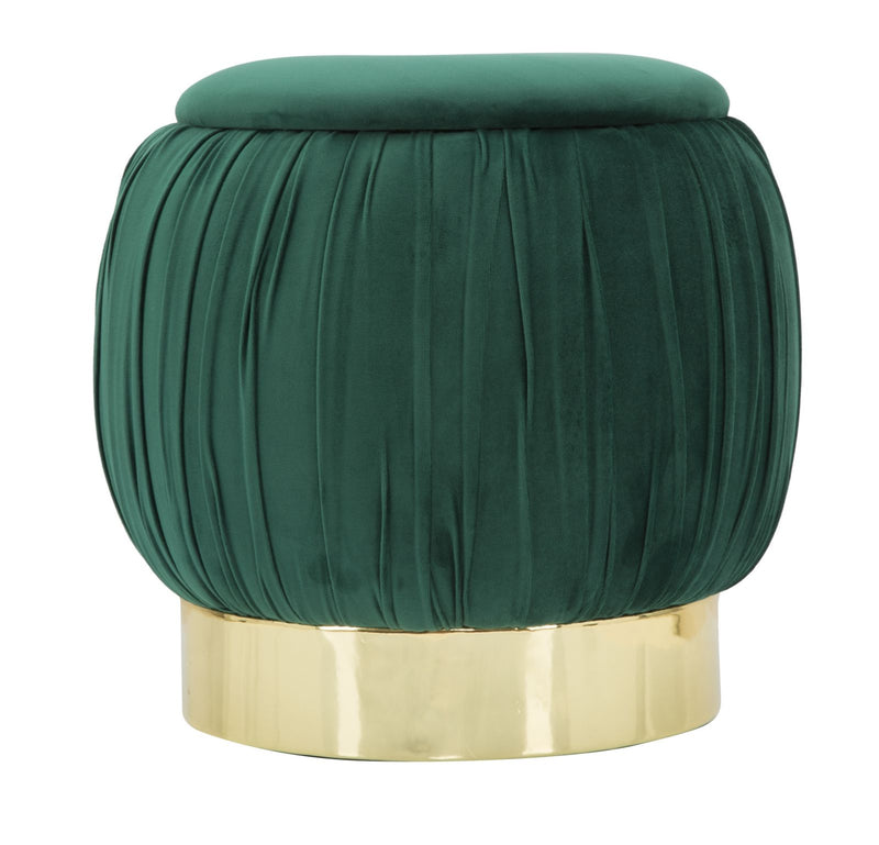 Puff Contenitore Paris Verde Ø41x41 cm Legno Spugna e Velluto Sintetico Verde e Oro-2