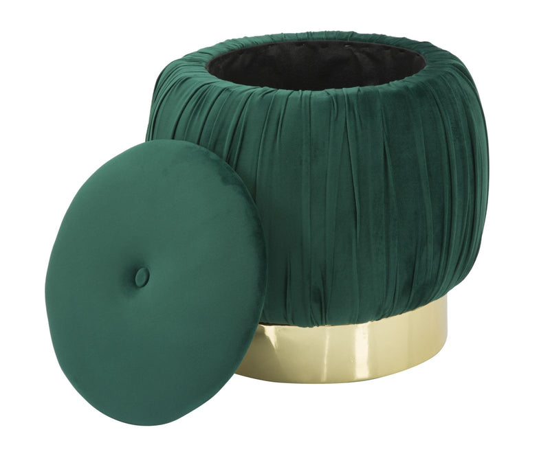 Puff Contenitore Paris Verde Ø41x41 cm Legno Spugna e Velluto Sintetico Verde e Oro-4