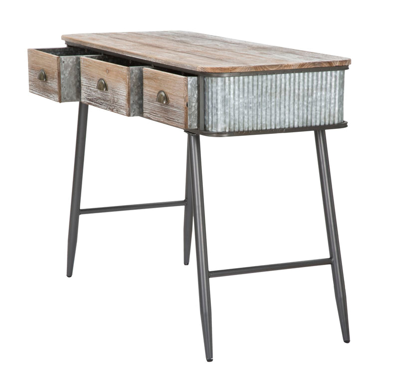 Console Bronxs 118x45,5x80,5 cm in Ferro e Legno di Abete Nero e Grigio-3