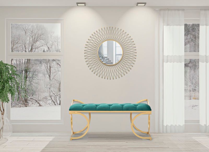 Panca Glam Luxy Verde 103x43x47 cm in Ferro e MDF e Spugna e Poliestere Verde e Oro-10