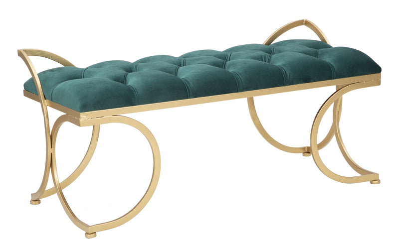 Panca Glam Luxy Verde 103x43x47 cm in Ferro e MDF e Spugna e Poliestere Verde e Oro-1