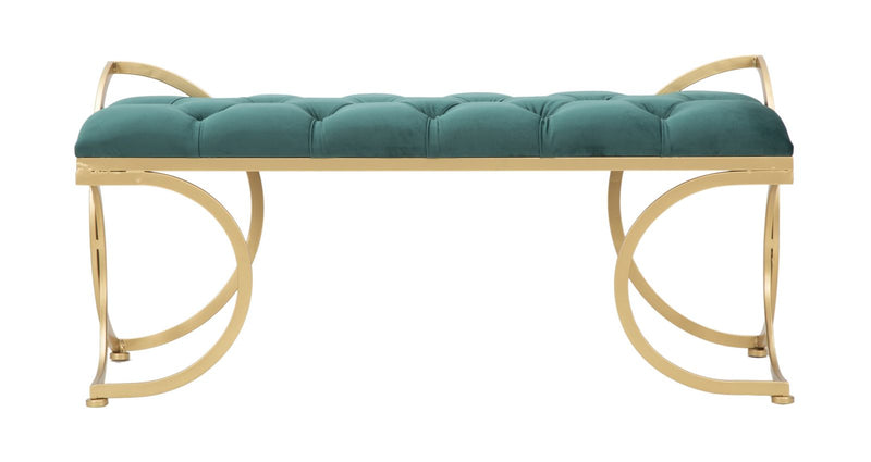 Panca Glam Luxy Verde 103x43x47 cm in Ferro e MDF e Spugna e Poliestere Verde e Oro-4