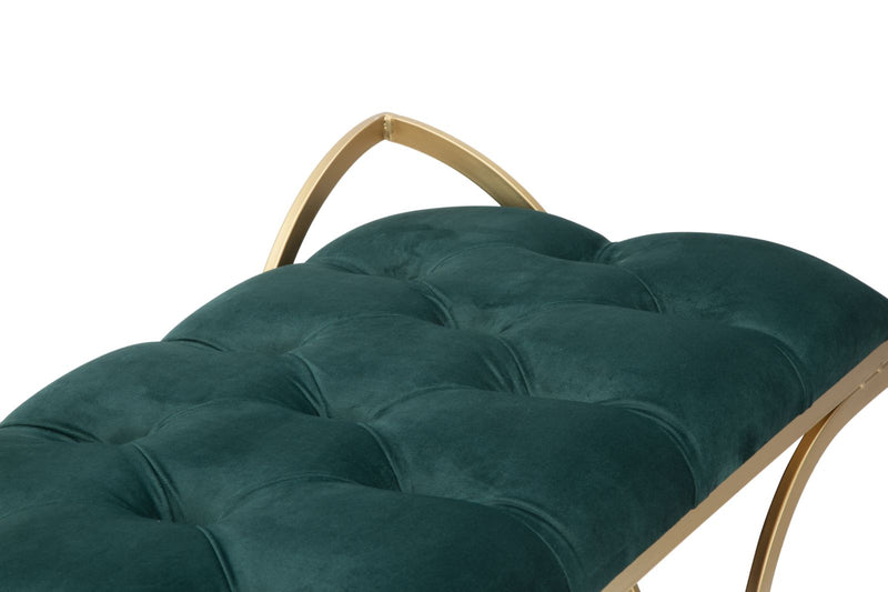 Panca Glam Luxy Verde 103x43x47 cm in Ferro e MDF e Spugna e Poliestere Verde e Oro-5