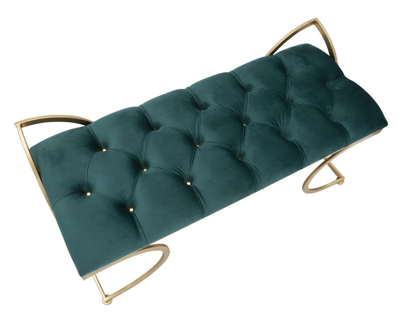 Panca Glam Luxy Verde 103x43x47 cm in Ferro e MDF e Spugna e Poliestere Verde e Oro-6