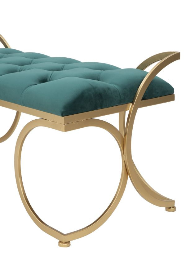 Panca Glam Luxy Verde 103x43x47 cm in Ferro e MDF e Spugna e Poliestere Verde e Oro-8