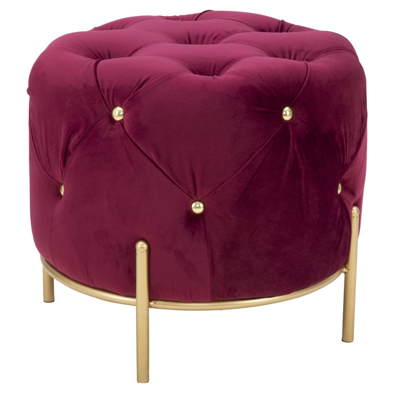 Puff Diamond Glam Bordeaux Ø45x40 cm in Ferro e MDF e Spugna e Poliestere Bordeaux e Oro-1