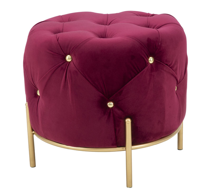 Puff Diamond Glam Bordeaux Ø45x40 cm in Ferro e MDF e Spugna e Poliestere Bordeaux e Oro-3