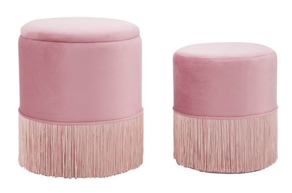 acquista Puff Container Lines Pink Pair Ø35x42-30x32 cm aus Holz und Schwamm und aus Eisen und rosa Polyester