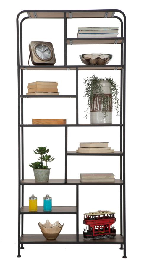 Libreria Essential 80x30x180 cm in Ferro e MDF Nero e Marrone-4