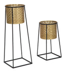 Porta Vasi Coppia Cup Ø26x70-23x45 cm in Ferro Nero e Oro-1