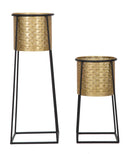 Porta Vasi Coppia Cup Ø26x70-23x45 cm in Ferro Nero e Oro-2