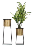 Porta Vasi Coppia Cup Ø26x70-23x45 cm in Ferro Nero e Oro-5