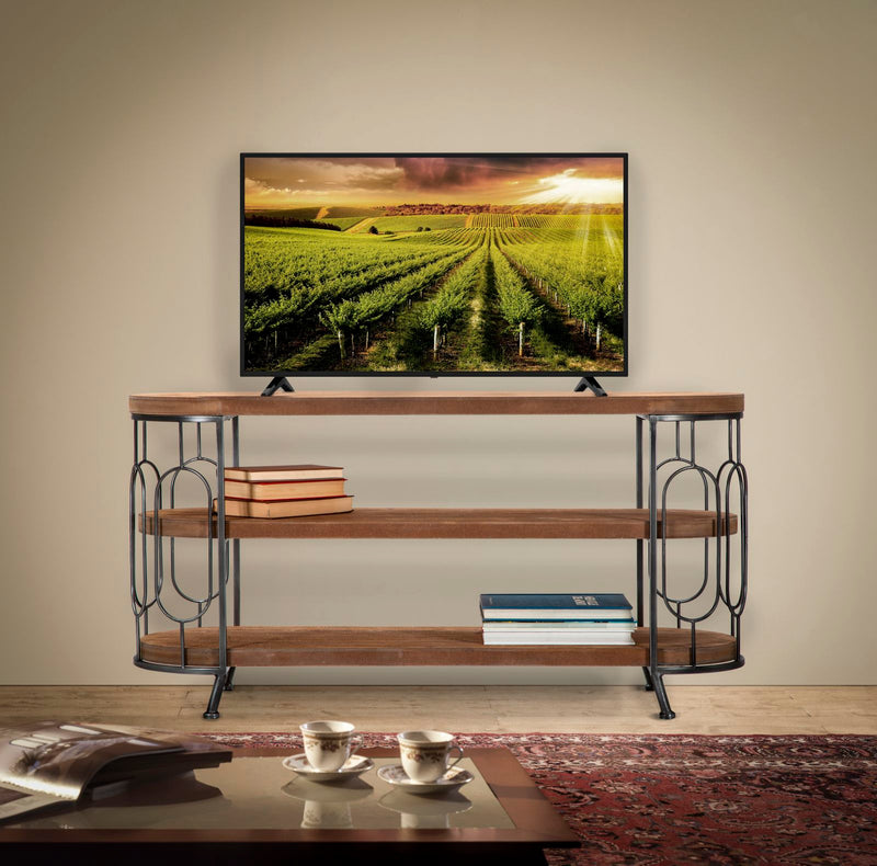 Porta Tv New Mexico 121x40x61,5 cm in Ferro e MDF Marrone e Grigio-7