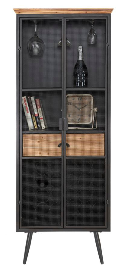 Mobile Iron School Grid 63x38,5x164 cm in Ferro e Legno di Abete Nero e Marrone-9