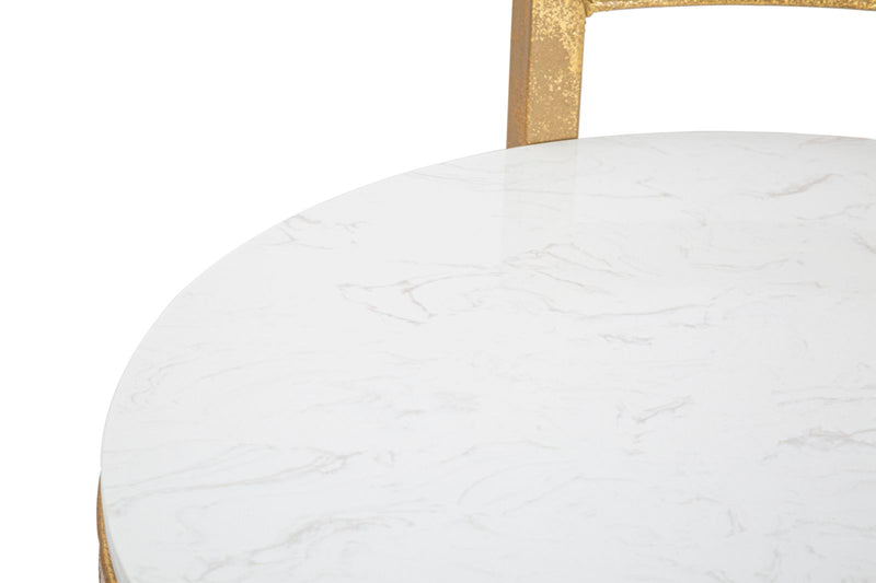 Tavolinetto Round Marble 40x43x50 cm in Ferro e Marmo Oro e Bianco-4