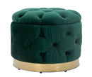 Puff Contenitore Rich Verde Ø55x42 cm in Legno Spugna Poliestere e Acciaio Verde e Oro-1