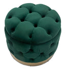 Puff Contenitore Rich Verde Ø55x42 cm in Legno Spugna Poliestere e Acciaio Verde e Oro-2