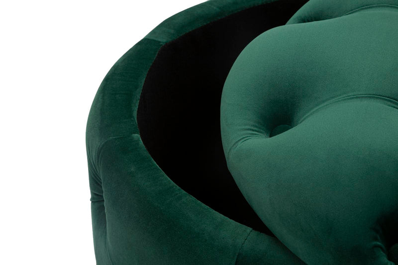 Puff Contenitore Rich Verde Ø55x42 cm in Legno Spugna Poliestere e Acciaio Verde e Oro-3