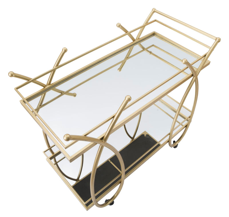 Carrello Ribbon 80x40x75 cm in Ferro MDF e Specchio Oro-4