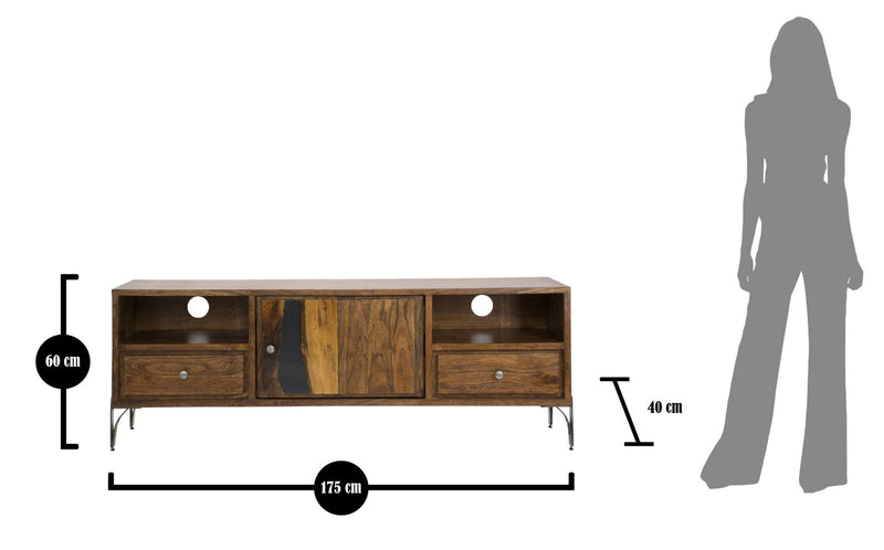 Porta Tv Mustang 175x40x60 cm in Legno di Acacia e in Ferro Marrone e Grigio-9