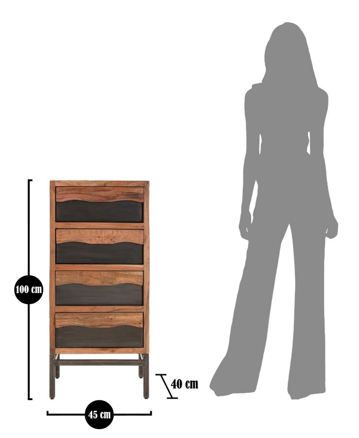 Cassettiera Yellowstone 45x40x100 cm in Legno di Acacia e in Ferro Marrone e Nero-9