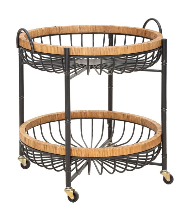 sconto Trolley 2 Regale 57x55,5x62,5 cm mit Rädern aus Metall und Rattan