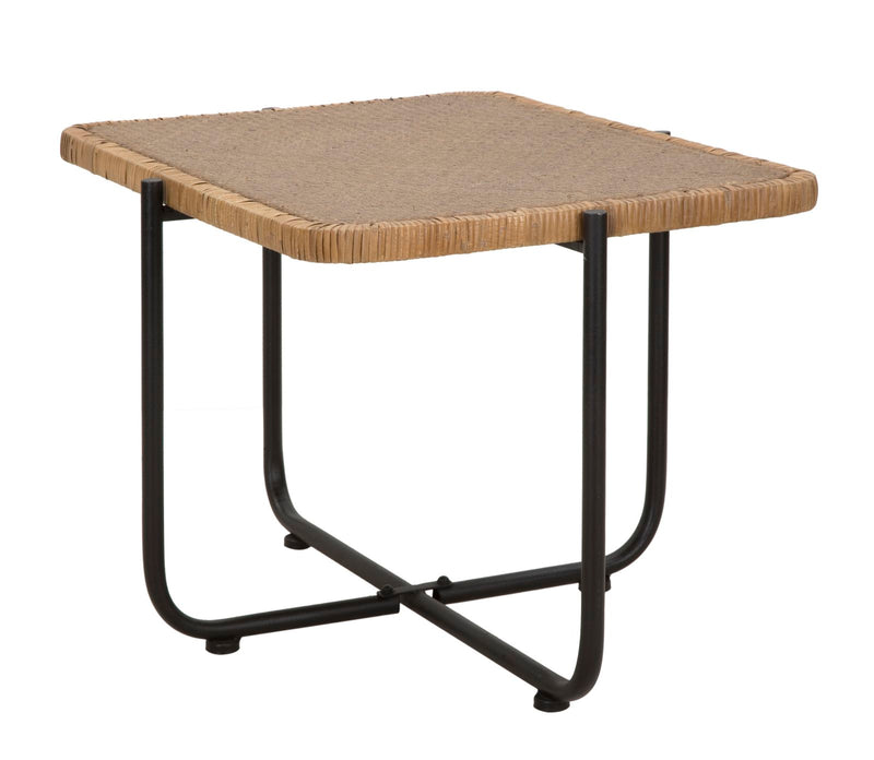 Tavolino Basso 75x55x46,5 cm in Metallo con Piano in Rattan-3