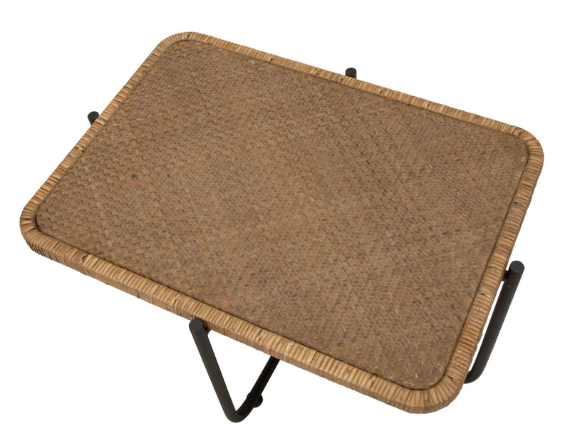 Tavolino Basso 75x55x46,5 cm in Metallo con Piano in Rattan-4