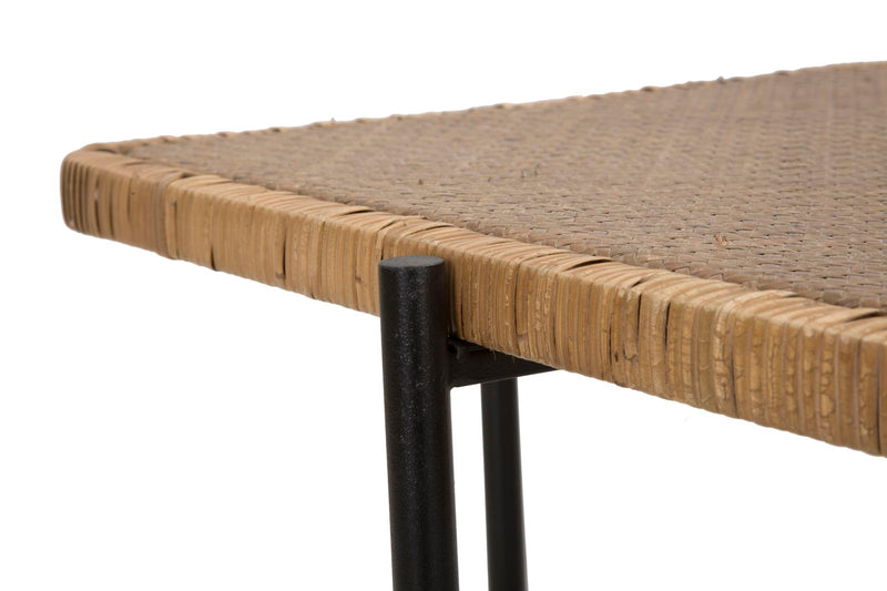 Tavolino Basso 75x55x46,5 cm in Metallo con Piano in Rattan-6