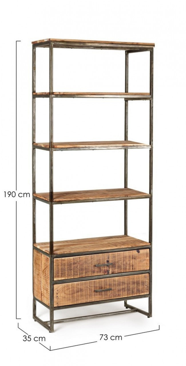 Libreria 4 Ripiani 2 Cassetti 73x35x190h cm Elmer -2