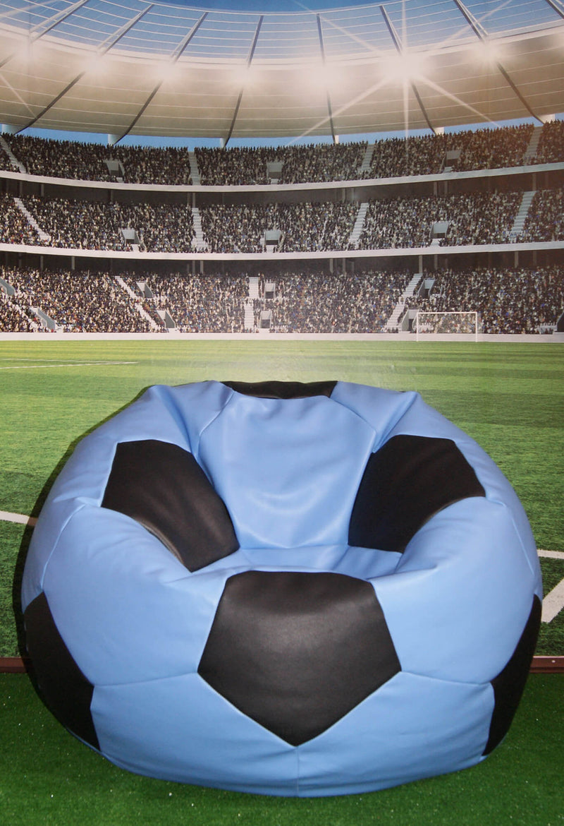 Poltrona a Sacco Pouf Ø100 cm in Similpelle Baselli Pallone da Calcio Celeste e Nero-2