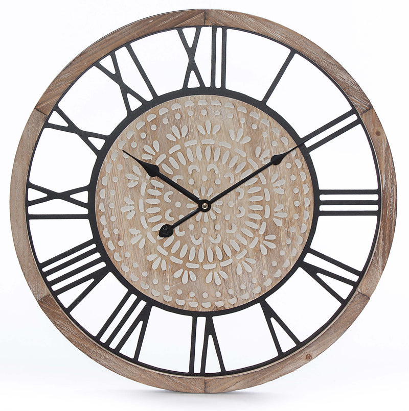 Orologio da Parete Ø50 cm in Mdf e Metallo Marrone-1