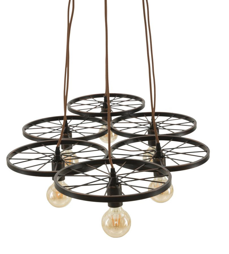 Lampadario Indust Circle 6 Luci 110x60x6 cm in Ferro-5