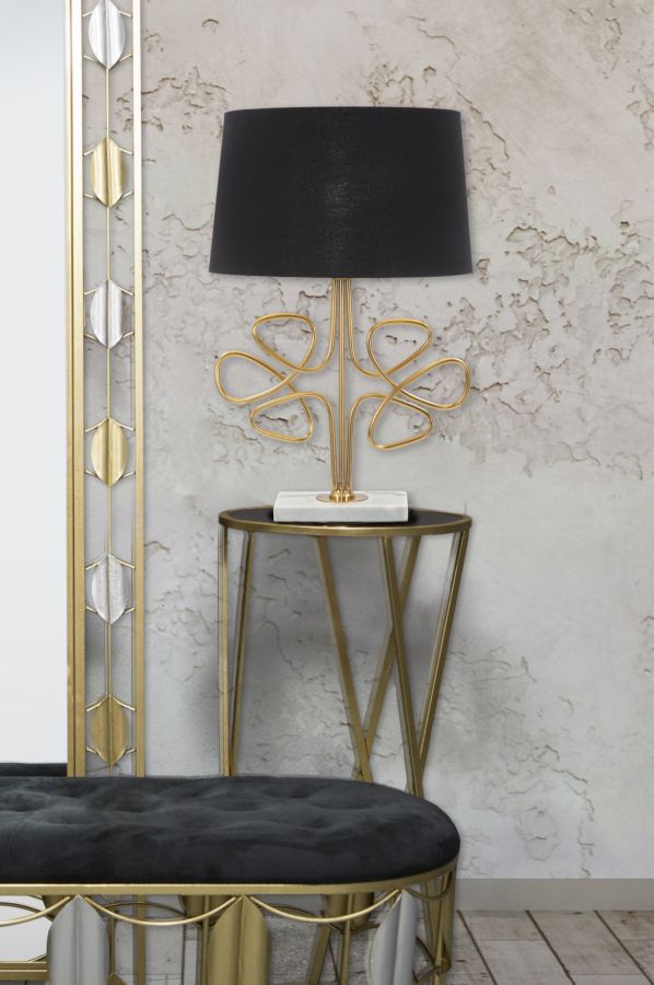 Lampada da Tavolo Glam Roudy Ø39x65 cm in Ferro Plastica e Poliestere Nero e Oro-9