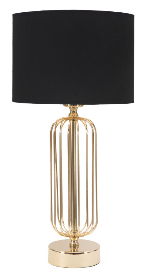 Lampada da Tavolo Glam Towy Ø25x51 cm in Ferro e Tessuto Nero e Oro-1