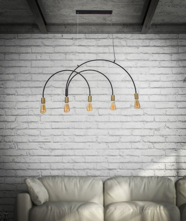 Lampadario Darky M 104x5x50 cm in Ferro Oro e Nero-4