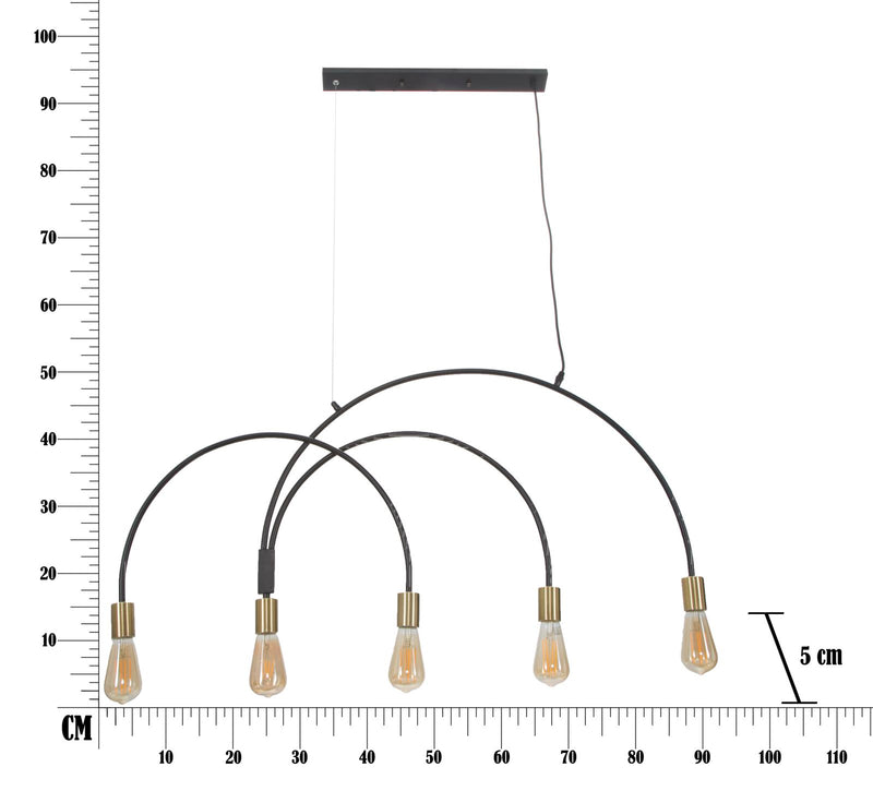 Lampadario Darky M 104x5x50 cm in Ferro Oro e Nero-5