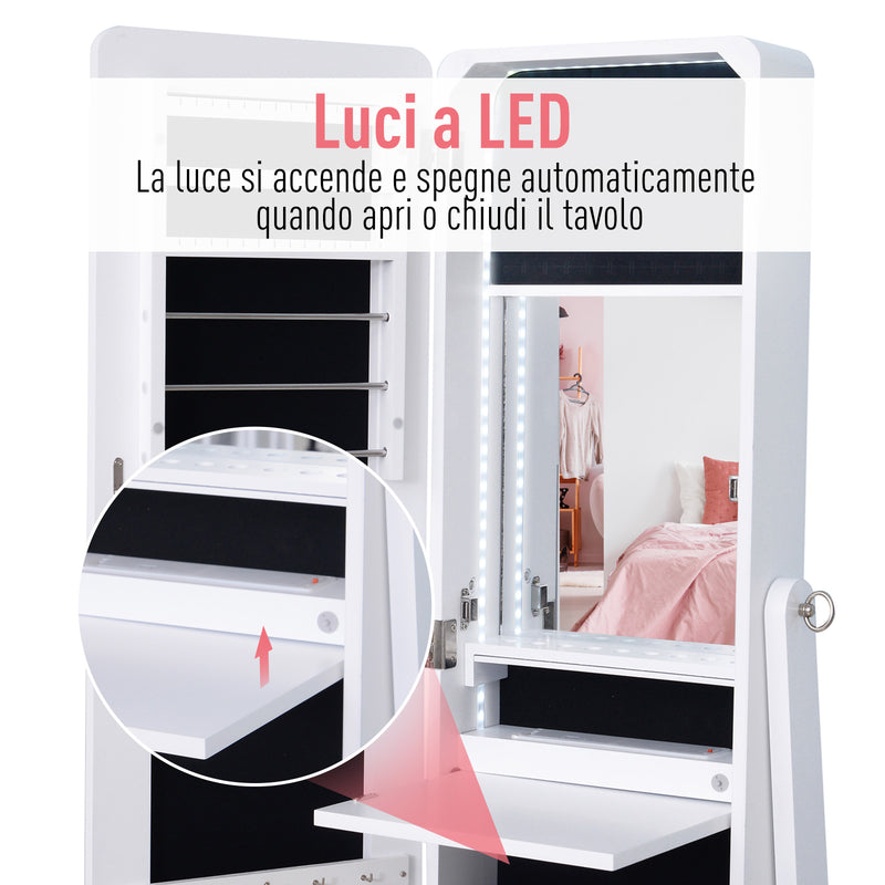 Armadio Portagioie e Trucchi con Specchio e Illuminazione LED Automatica Bianco 30x146x36 cm Seconda Scelta-9