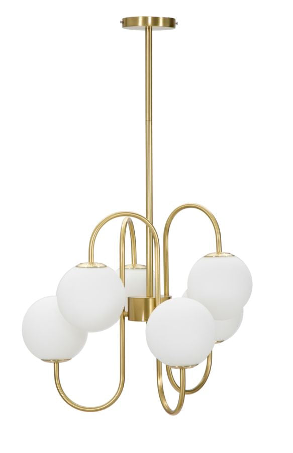 sconto Glamy Chandelier 6 Lights Ø54x85 cm aus Eisen und Gold und weißem Glas