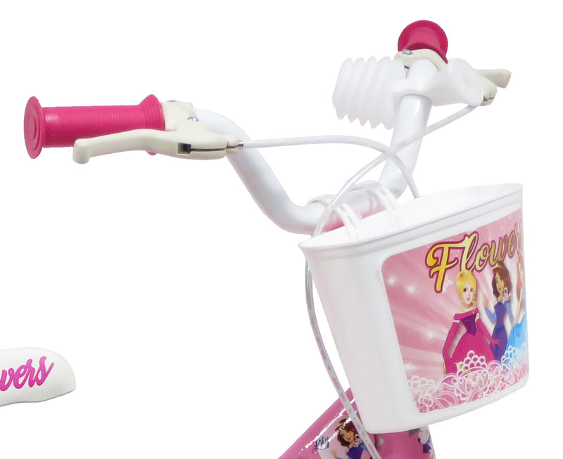 Bicicletta per Bambina 12" 2 Freni Gomme in EVA Flower Bianca/Rosa-4