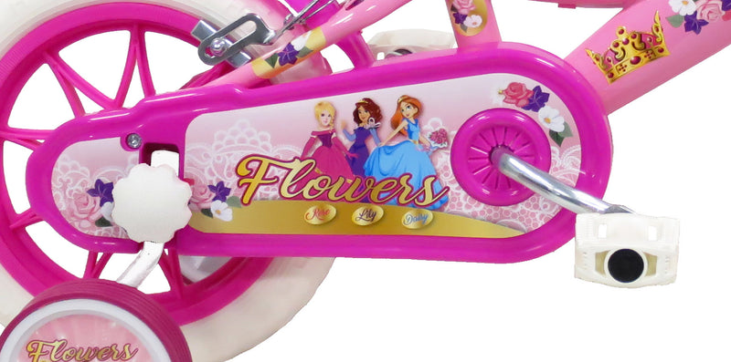 Bicicletta per Bambina 12" 2 Freni Gomme in EVA Flower Bianca/Rosa-6