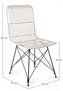 Set 4 Sedie 45x55x85 cm Metal Rattan in Fibre Naturali Bianco-2