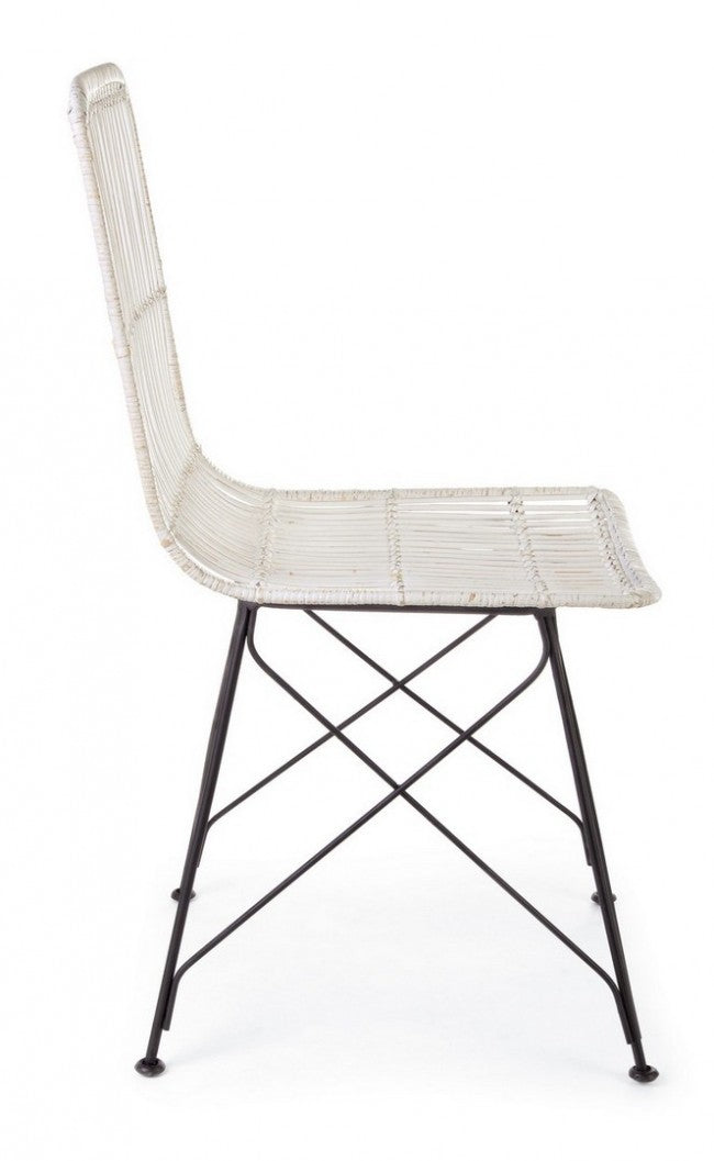 Set 4 Sedie 45x55x85 cm Metal Rattan in Fibre Naturali Bianco-4