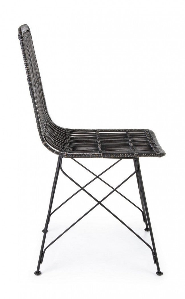 Set 4 Sedie 45x55x85 cm Metal Rattan in Fibre Naturali Nero-4