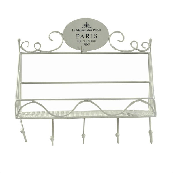 Appendiabiti a Muro 5 Ganci con Mensola 38,5x13xh37 cm in Metallo Paris Bianco sconto